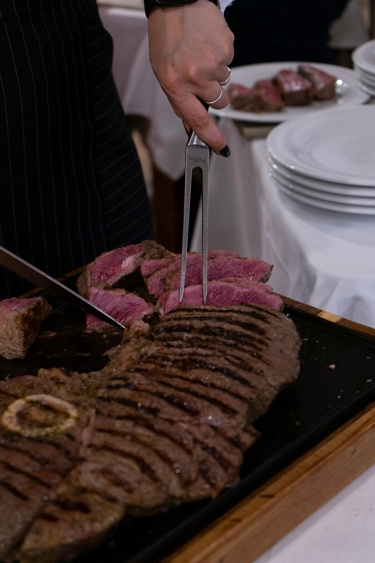 Picanha carved tableside on skewer